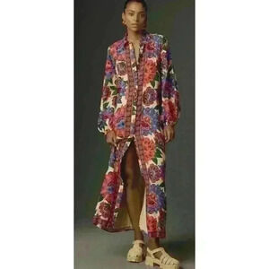 New Anthropologie by Farm Rio Long-Sleeve Button-Front Midi Dress XS NWT $228